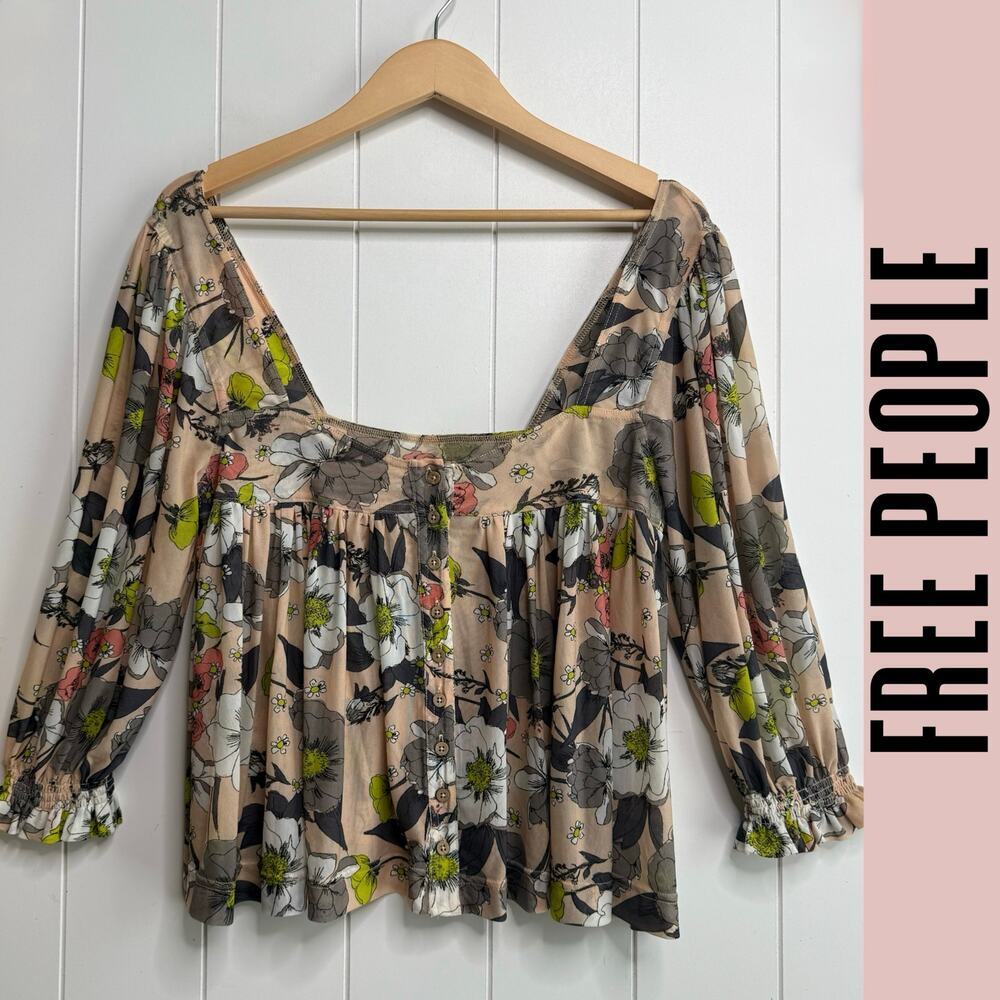 Free People floral top pleated babydoll lightweight XS - Picture 3 of 8